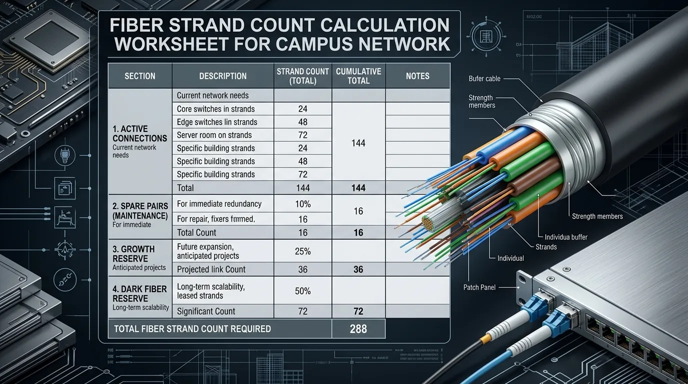 Fiber strand count planning worksheet with calculation methodology