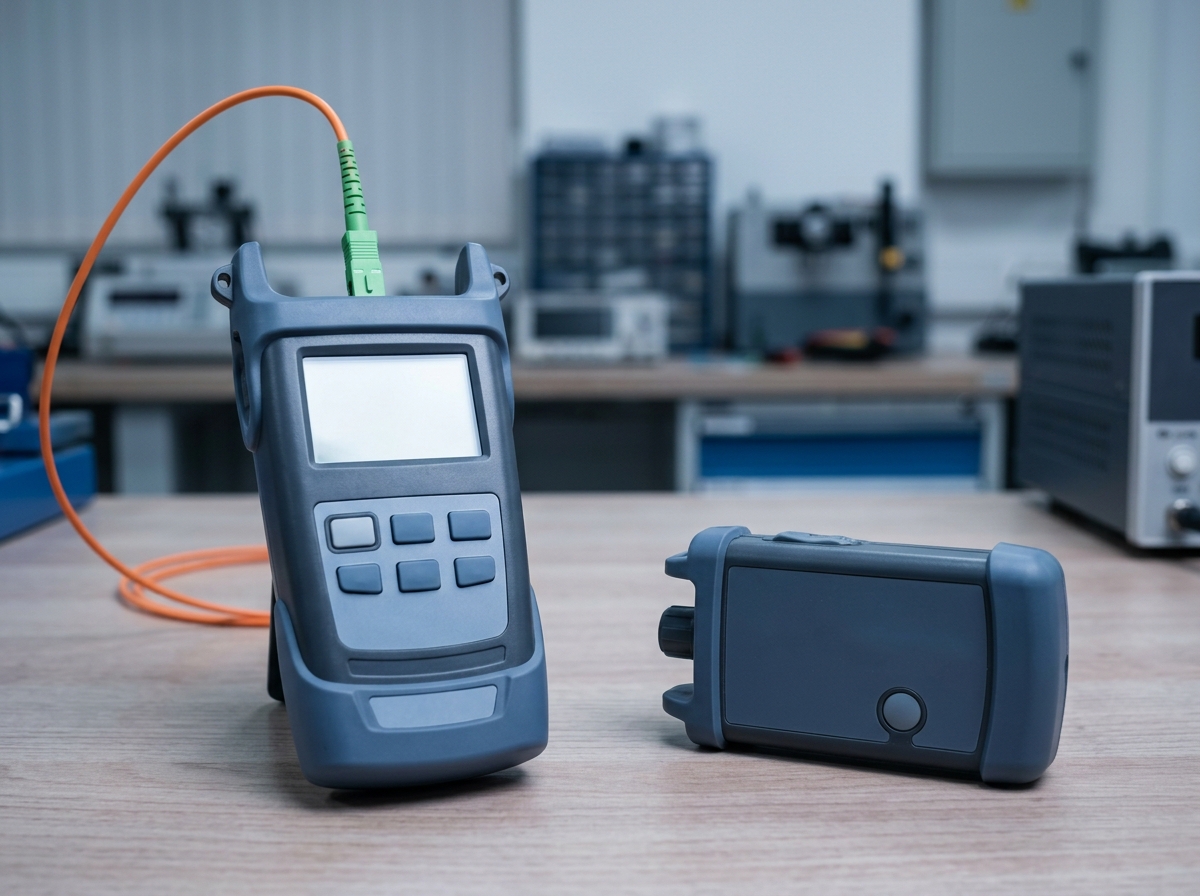Light source and optical power meter measuring the loss of a terminated SC/APC fast connector patch cord in the field
