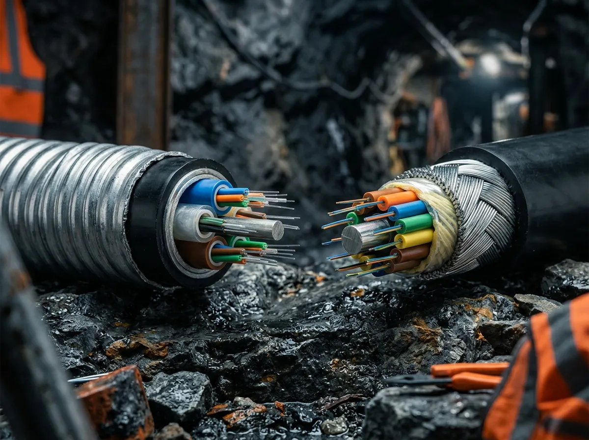 Cutaway view comparing tight-buffered and loose tube fiber optic cable construction