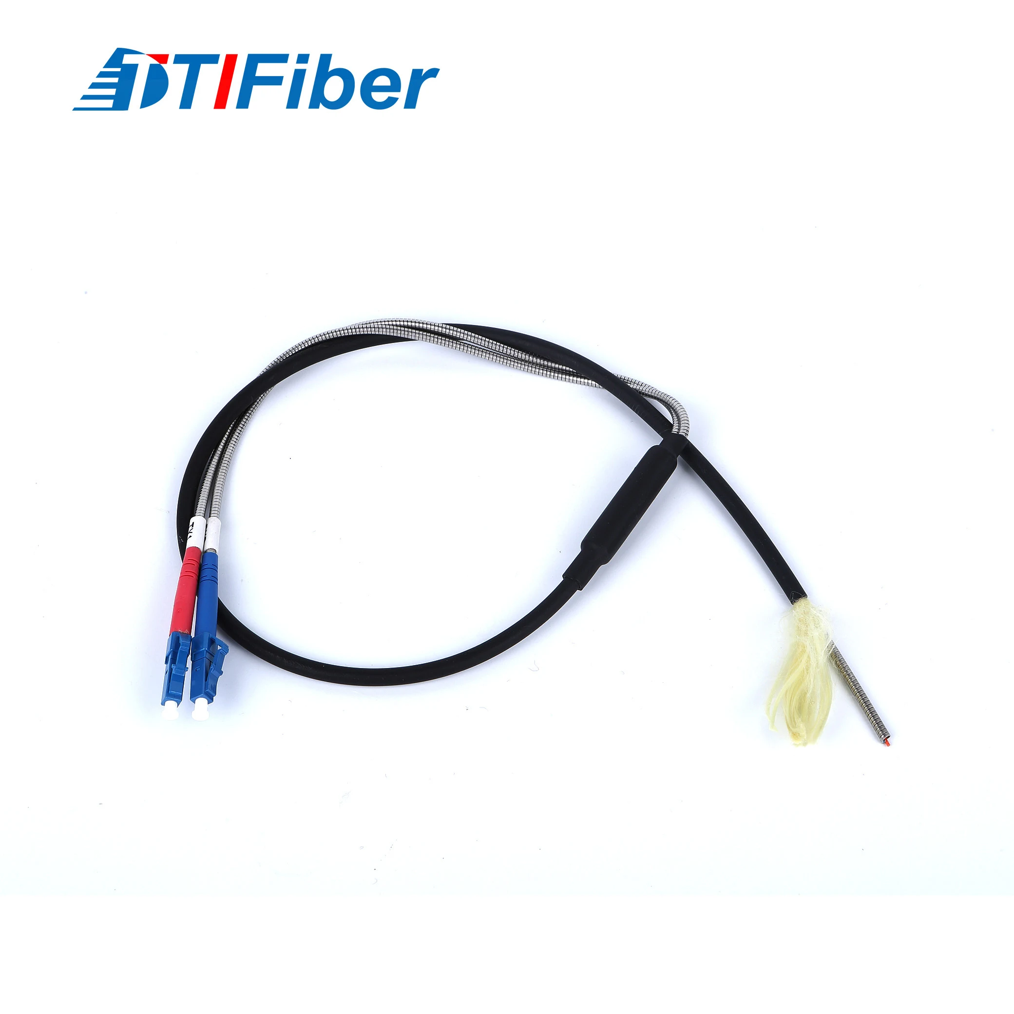 OM3 multimode fiber optic pigtail with aqua jacket and LC connector